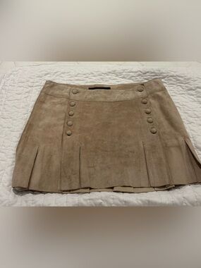 GianiFranco Rossi lined Tan Suede Button-Trim Mini Skirt